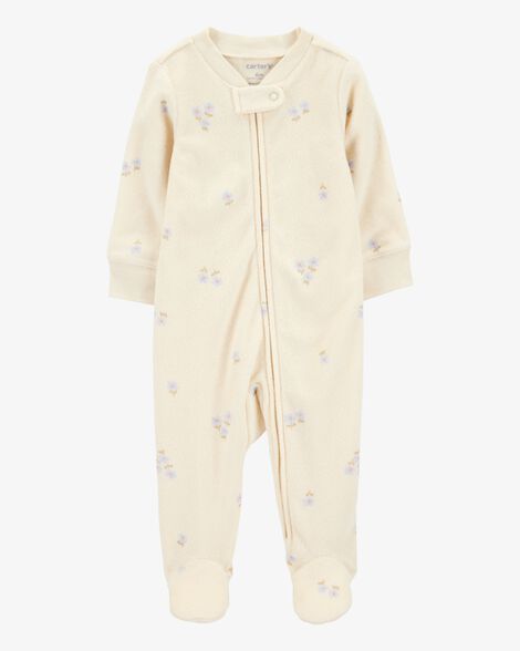  Product image 1 of Baby Floral Print 2-Way Zip Terry Sleep & Play Pajamas - Ivory