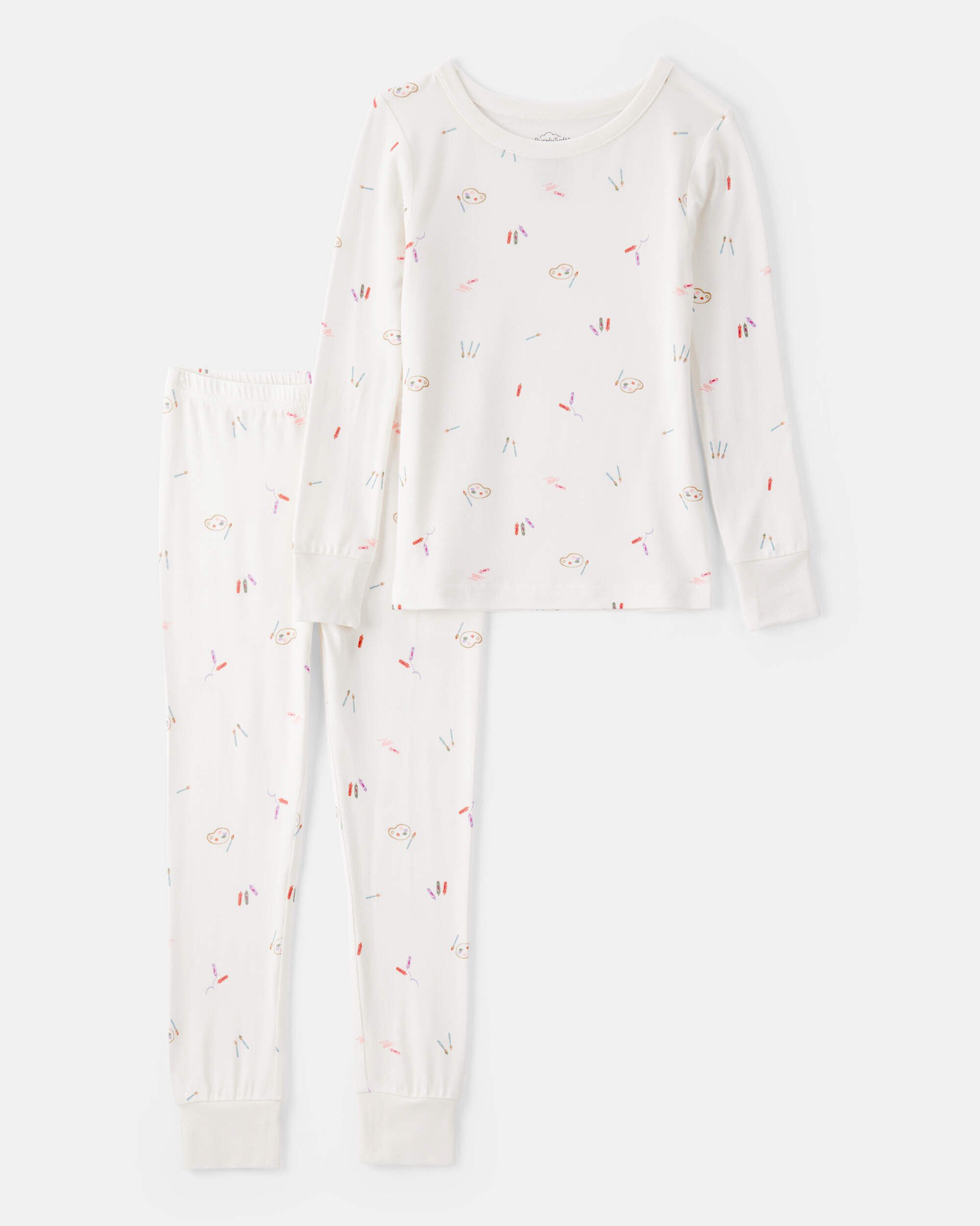 Toddler Girl Painting & Coloring Print PurelySoft Long-Sleeve 2-Piece Pajamas - Ivory