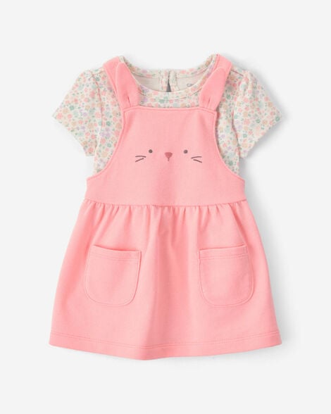 baby girl 2-piece bunny floral easter dress set - pink/cream