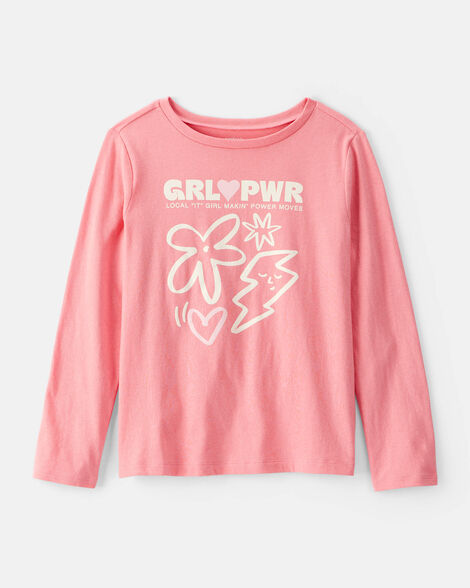 girls 'girl power' long-sleeve graphic tee - pink