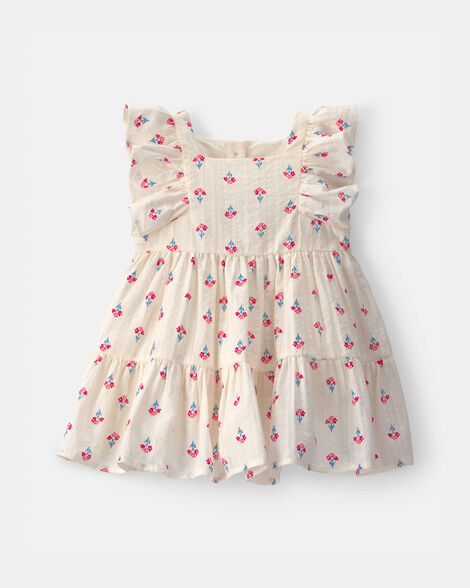 Baby Girl Floral Seersucker Dress - Cream/Red