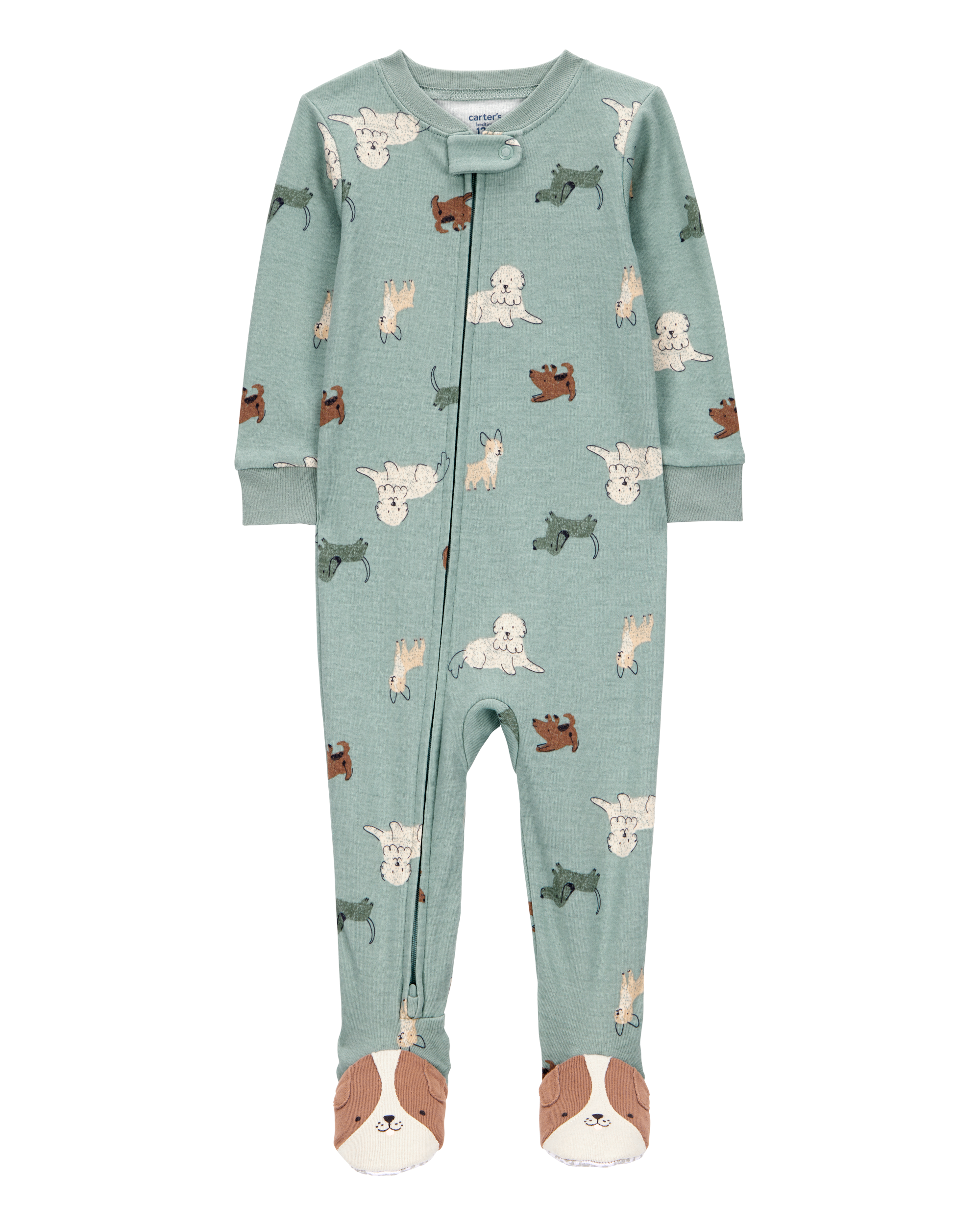 Toddler Boy 1-Piece Dog Print 100% Snug Fit Cotton Footie Pajamas - Blue