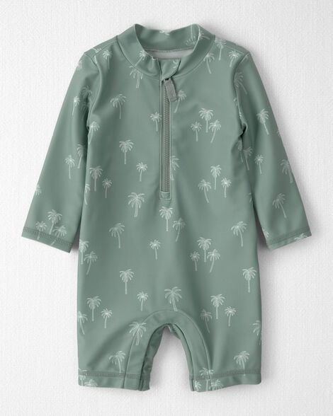 Baby Boy Recycled Long-Sleeve Rashguard Swimsuit in Palm Tree