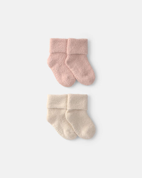 baby girl 4-pack baby booties - pink/ivory