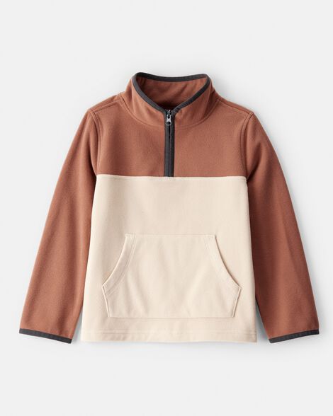 Boys Color Block Microfleece Quarter-Zip Pullover - Tan