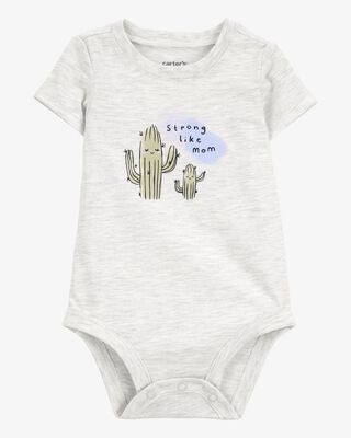 Product image 1 of Baby "Strong Like Mom" Cactus Short-Sleeve Bodysuit - Gray