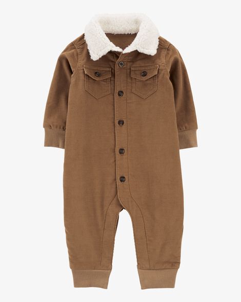 Product image 1 of Baby Button-Front Corduroy Jumpsuit with Sherpa Collar