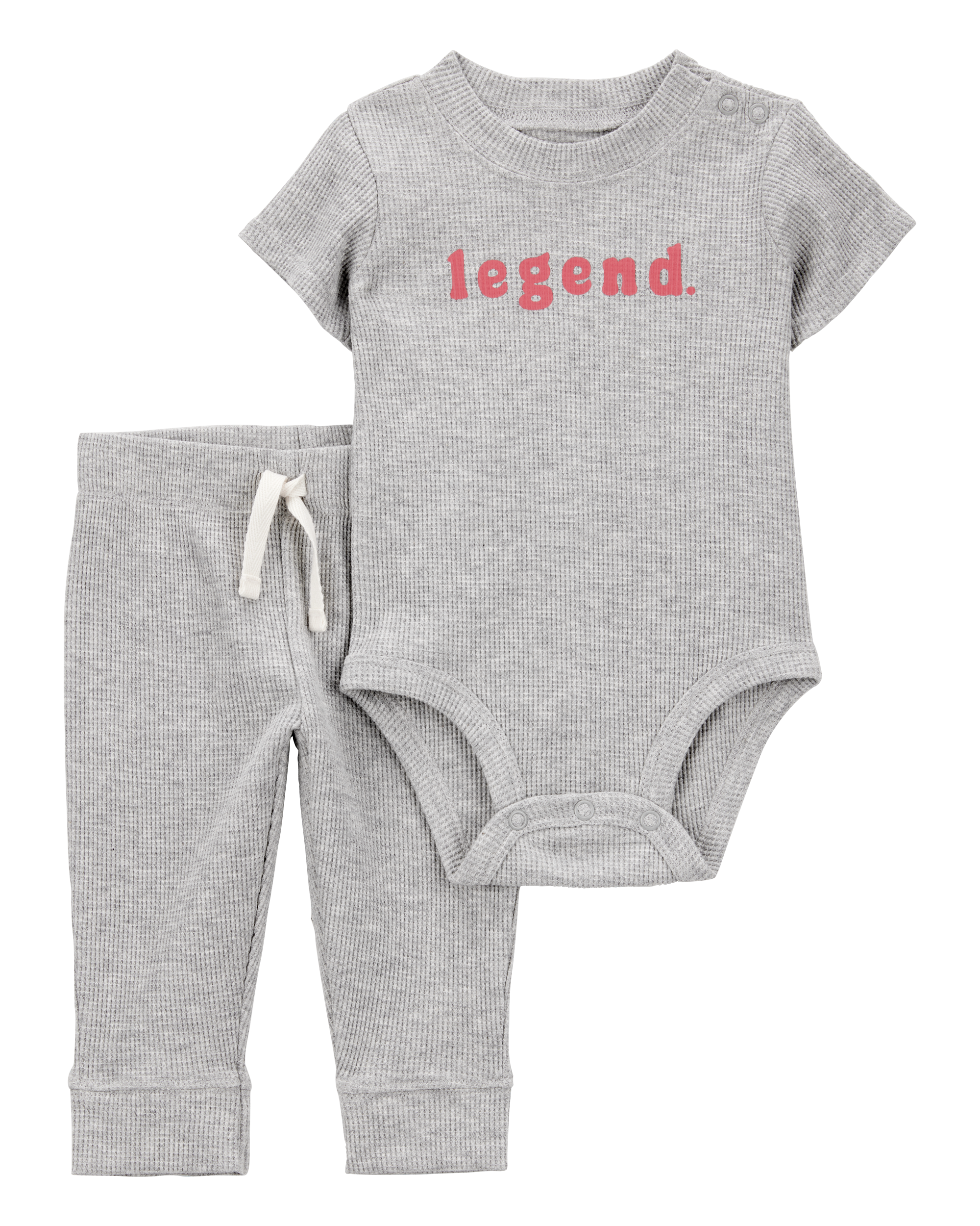 Baby 2-Piece Legend Short-Sleeve Waffle Knit Bodysuit & Pant Set - Grey