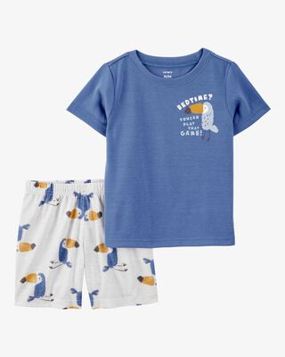 Product image 1 of Toddler Bird Print Loose Fit 2-Piece Pajamas - Blue
