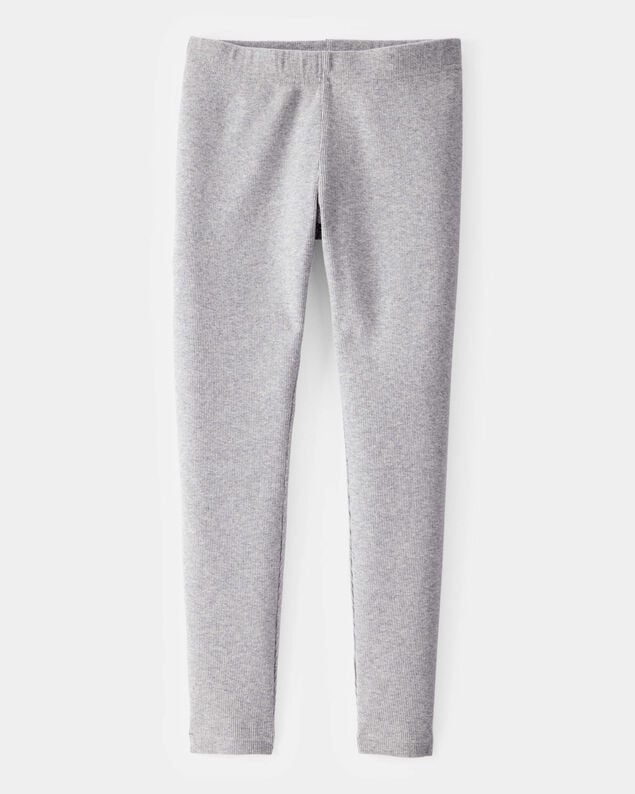 Product image 1 of Kid Solid Cotton Ribbed Stretch Leggings - Grey