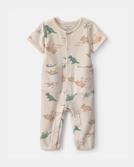 baby boy dinosaur jumpsuit - ivory