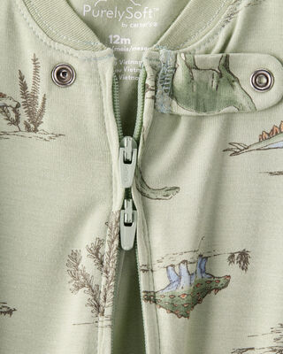 Product image 2 of Baby Boy Dinosaur Print PurelySoft Long-Sleeve 2-Way Zip 1-Piece Pajamas - Green