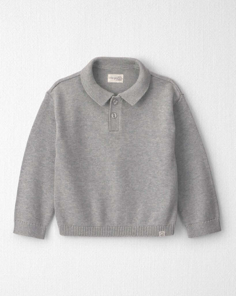 Little Planet Toddler Boy Organic Cotton Sweater Knit Polo 2T Heather Grey