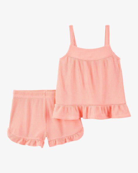 Product image 1 of Toddler Girl Solid Loose Fit 2-Piece Pajamas - Coral