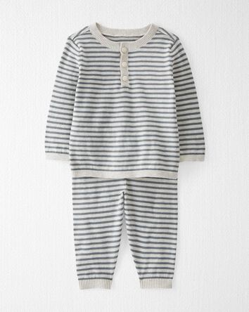Baby Organic Cotton Gray Striped Sweater Knit Set 