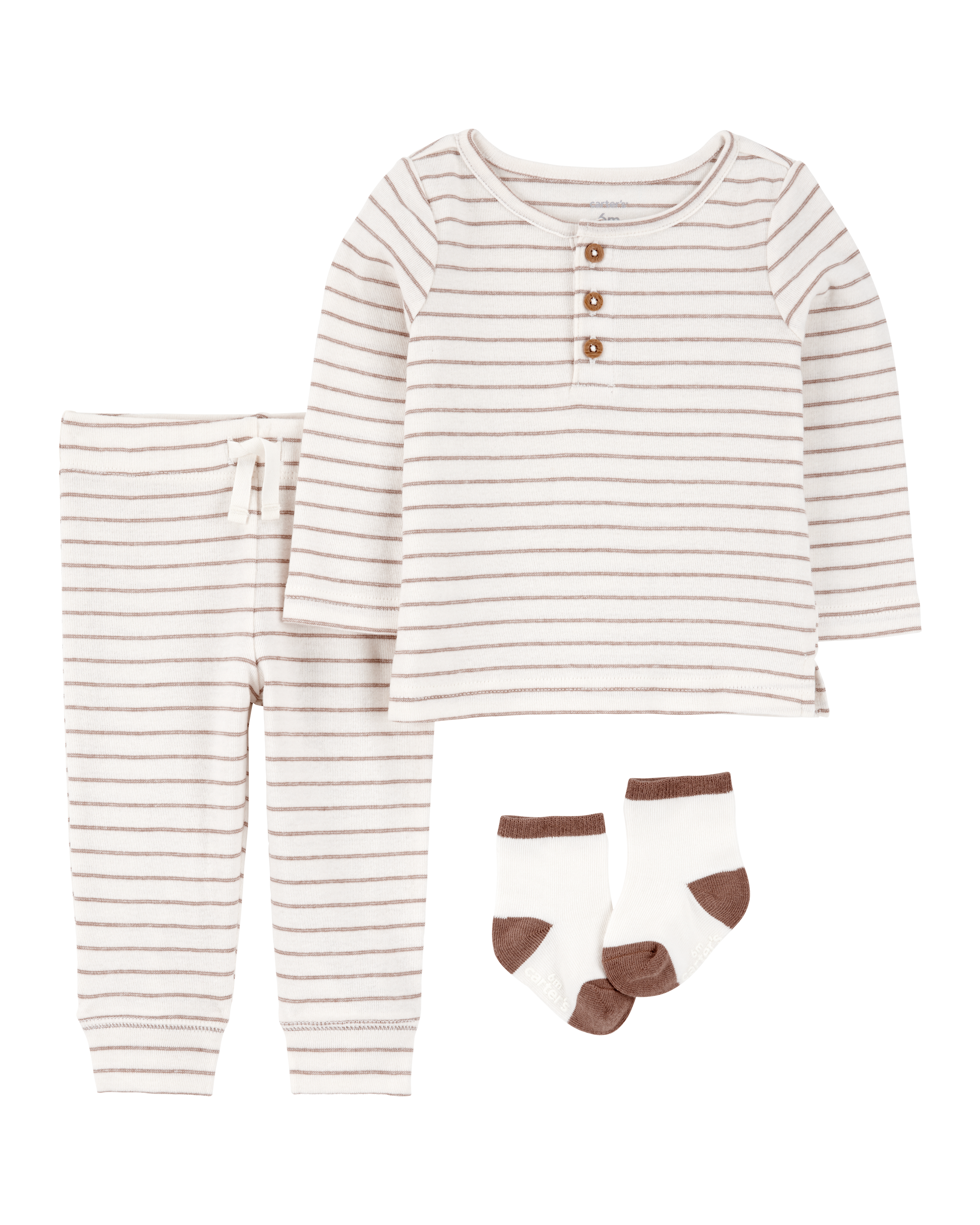 Baby 3-Piece Striped Tee & Pant Set - Ivory