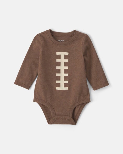 baby boy football long-sleeve graphic bodysuit - brown