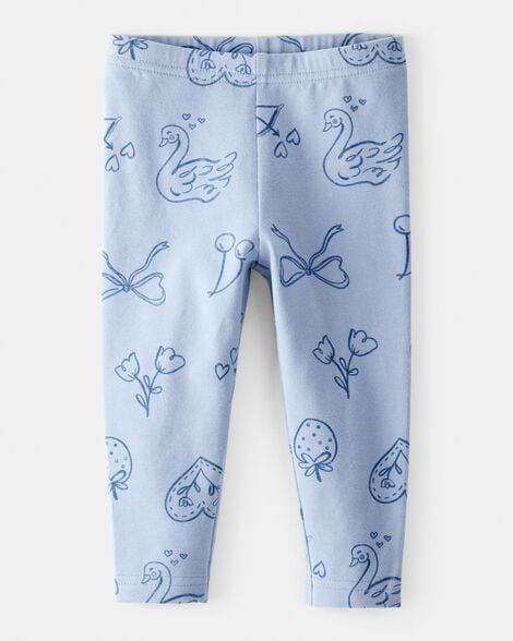 baby girl bow icon pull-on stretch leggings - blue