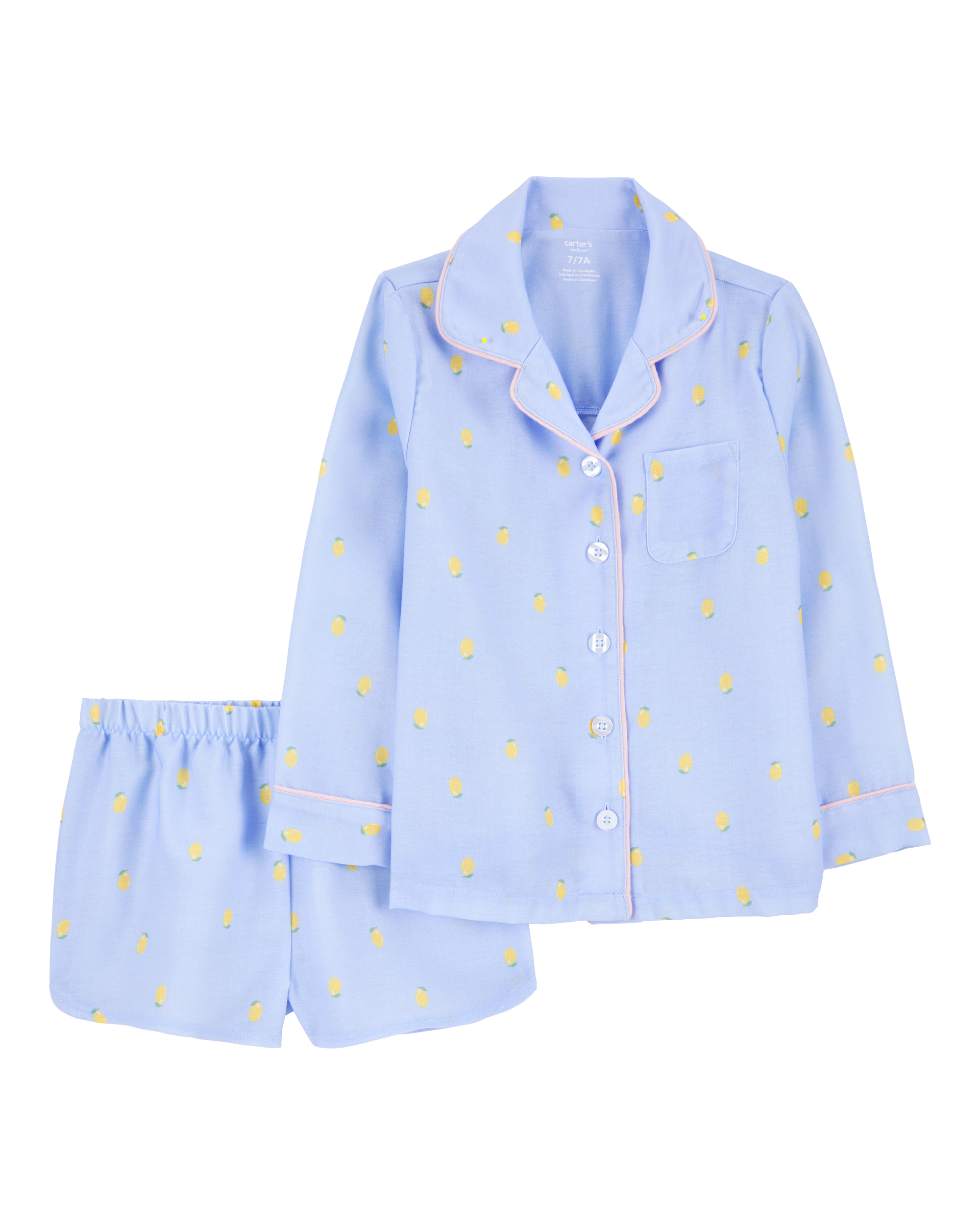 Kid Lemon Print Loose Fit 2-Piece Pajamas - Blue