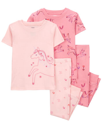 Toddler 4-Piece Unicorn 100% Snug Fit Cotton Pajamas