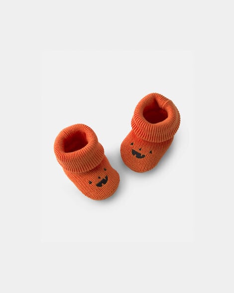 baby halloween pumpkin booties - orange