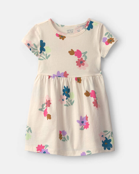 toddler girl floral short-sleeve dress - cream