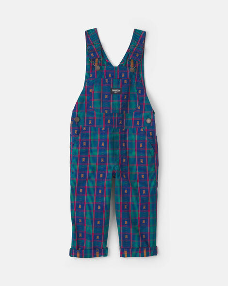 Toddler Plaid Bear Overalls - Blue