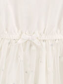 White - Toddler Glitter Long-Sleeve Cotton Dress, Selected