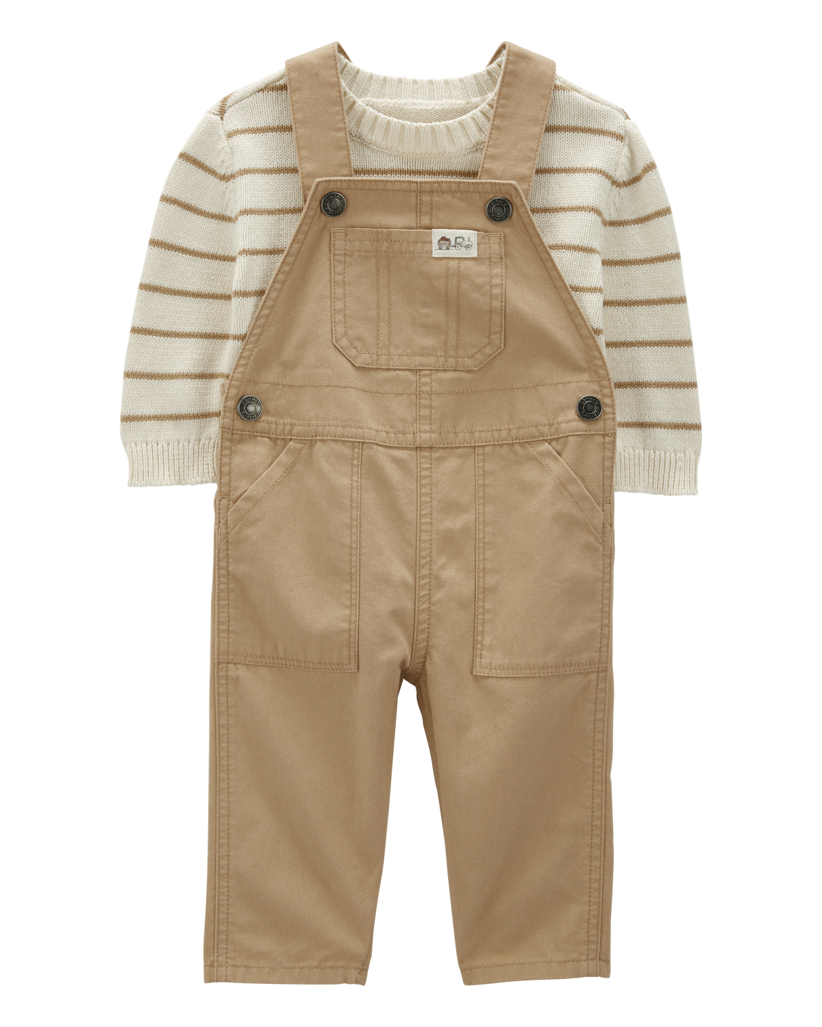 Baby 2-Piece Striped Thermal Sweater & Canvas Coverall Set