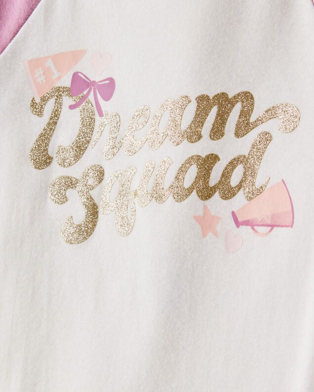 Product image 2 of Girls Cheerleading Print 100% Cotton Long-Sleeve 4-Piece Pajamas - White/Pink