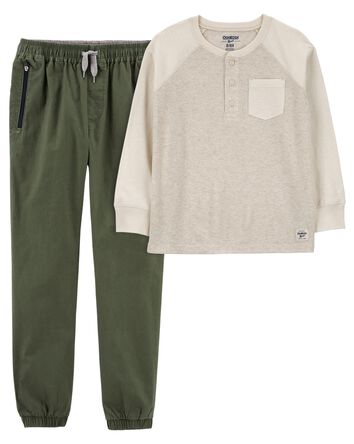 Kid 2-Piece Henley and Canvas Joggers Set