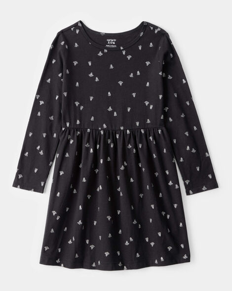 girls halloween ghost long-sleeve dress - black