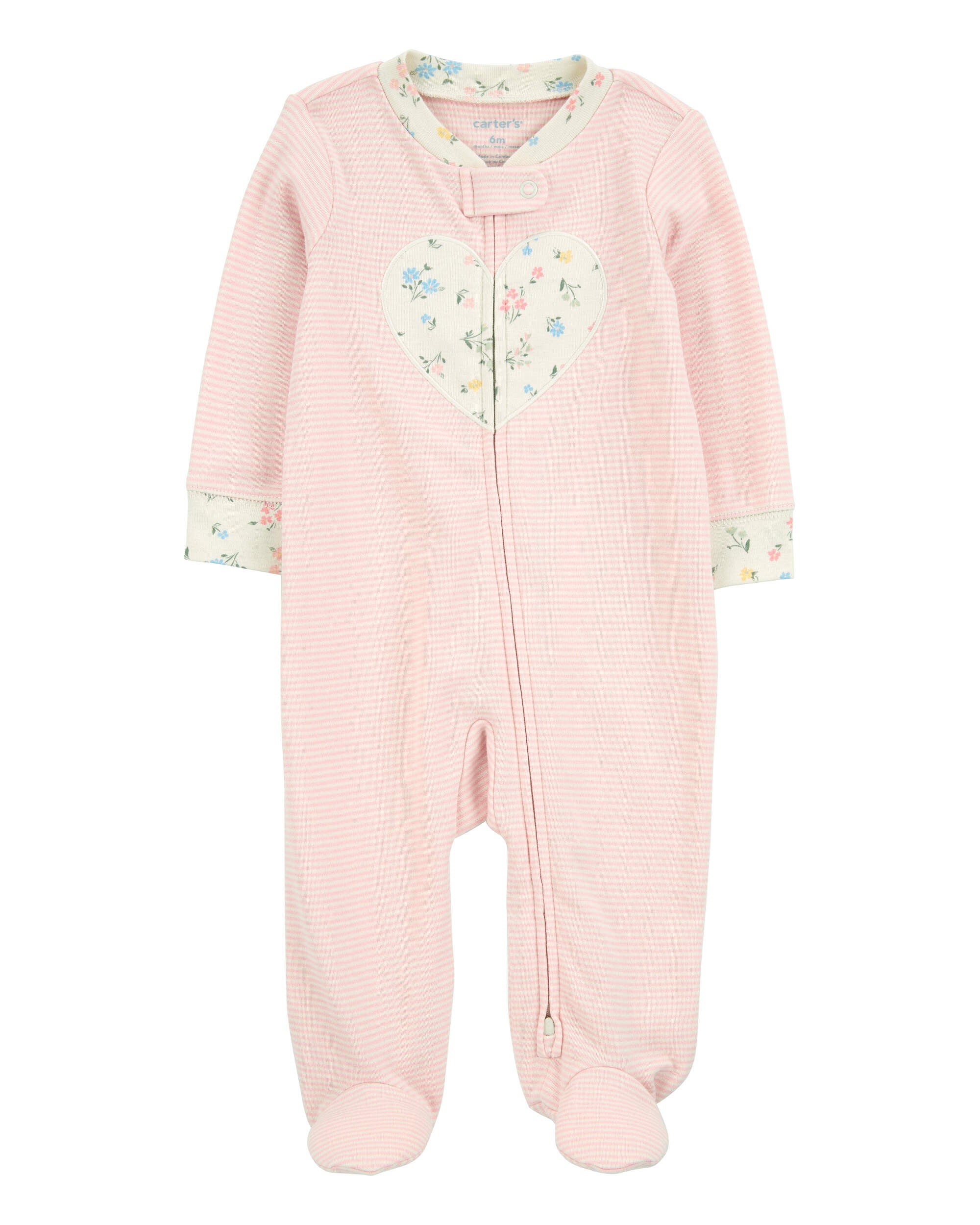 最高の Heart Baby Striped Pajamas Play & Sleep Cotton Zip 2-Way パンツ