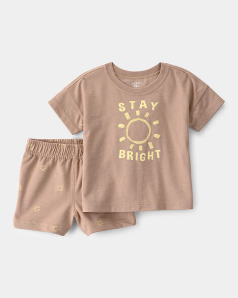 baby boy 2-piece 'stay bright' top & short set - brown