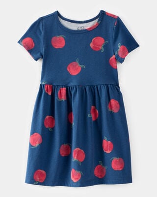 Product image 1 of Toddler Girl Apple Print Short-Sleeve Knit Dress - Navy