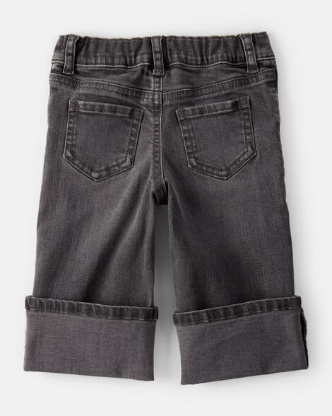 Baby Girl Denim Wide-Leg Cuff Jeans - Grey