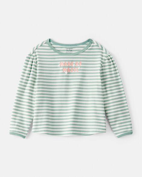 toddler girl made of magic' striped long-sleeve top - green