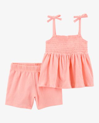Product image 1 of Kid 2-Piece Crinkle Jersey Tank & Short Set - Coral