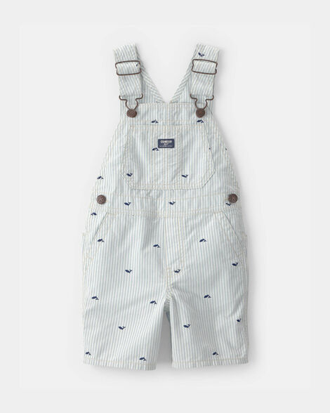Toddler Boy Whale Striped Shortall - Green/White