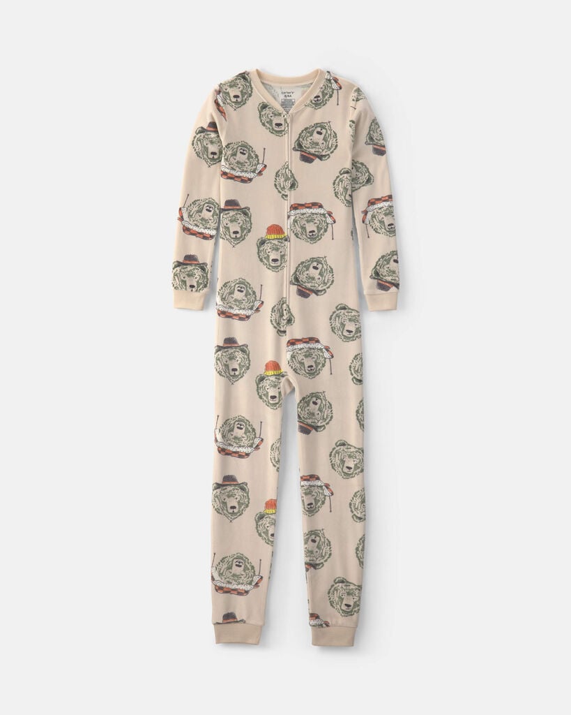 Carter's Little & Big Kid Boys Crew Neck Long Sleeve One Piece Pajama, 8, Beige