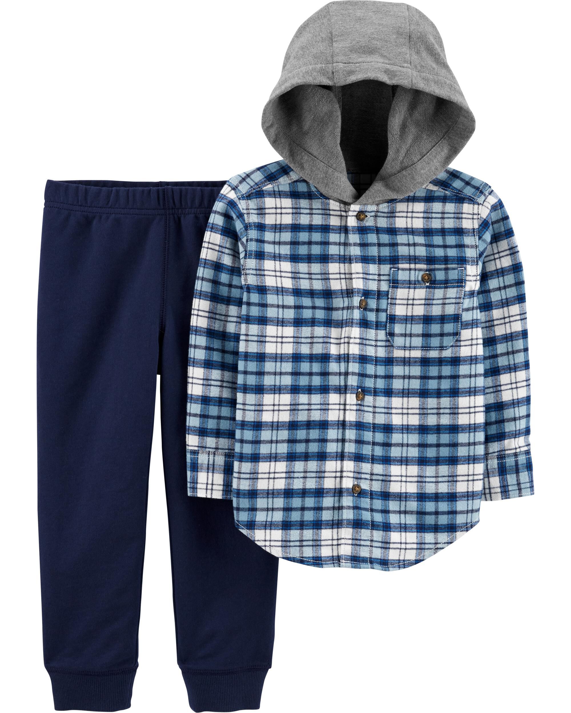 Carter’s Boys 2-Piece Hooded Button-Front Shirt & Jogger Set.size 5T