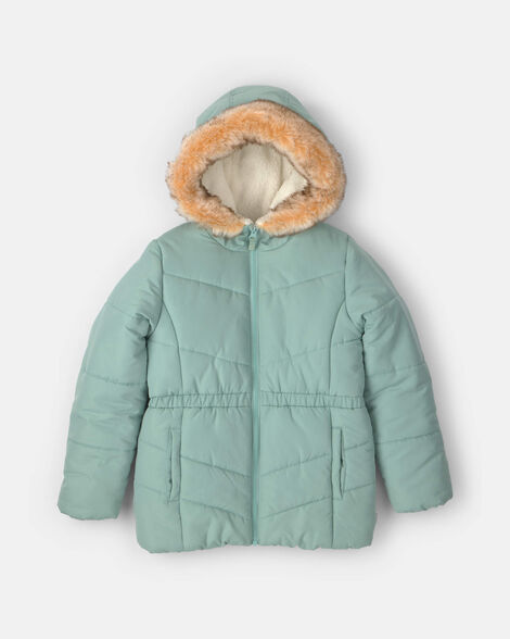 Girls Hooded Heavyweight Winter Jacket - Olive Green