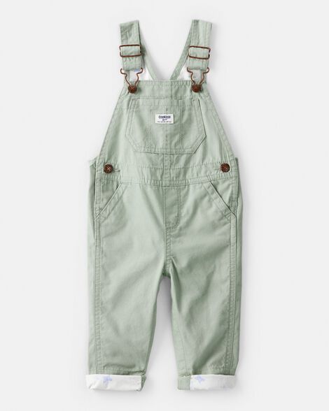 Baby Girl Butterfly-Lined Canvas Overalls - Green