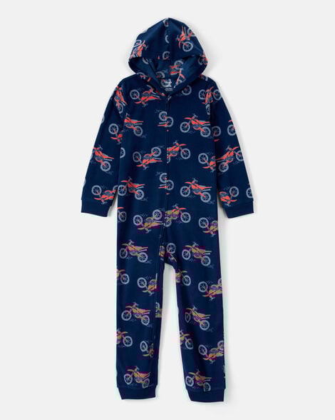 boys motorcycle long-sleeve loose fit 1-piece pajamas - navy