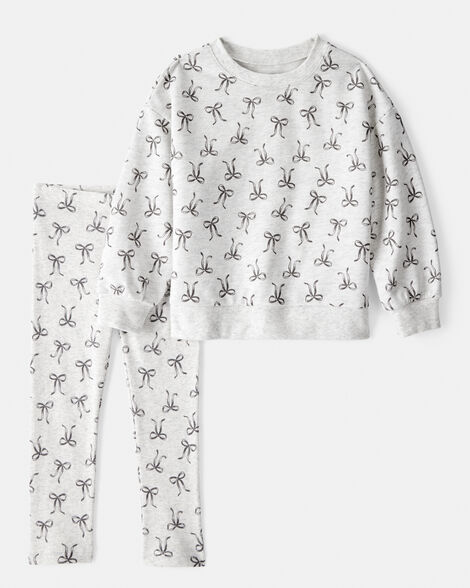 Product image 1 of Toddler Girl Bow Print Long-Sleeve Tee & Pant Set - Grey