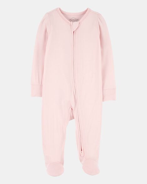 baby girl solid 2-way zip purelysoft sleep & play pajamas - light pink