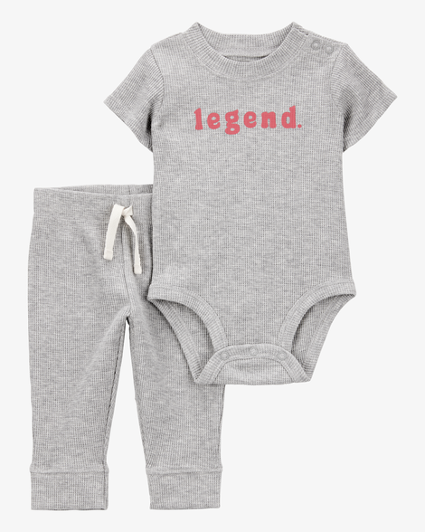 baby 2-piece legend short-sleeve waffle knit bodysuit & pant set - grey