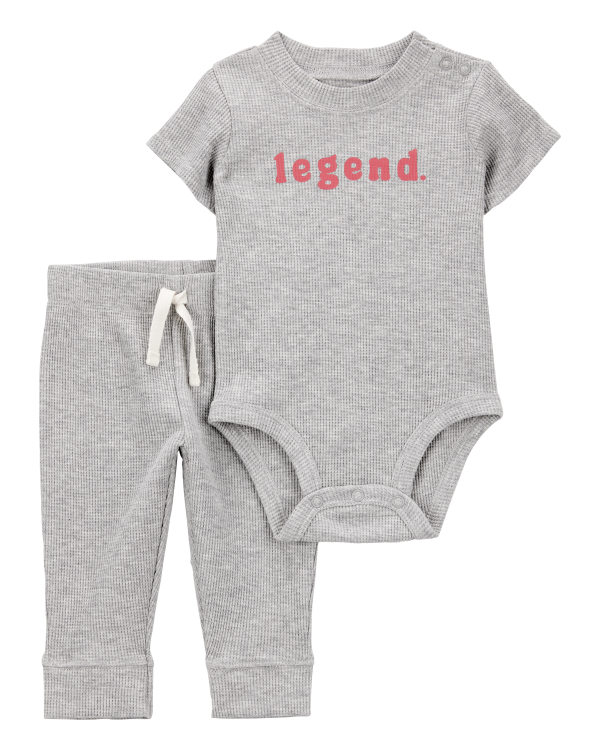 Baby 2Piece Legend ShortSleeve Waffle Knit Bodysuit & Pant Set Grey
