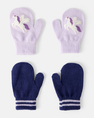 Product image 1 of Toddler Girl 2-Pack Unicorn Mittens - Lavender/Navy