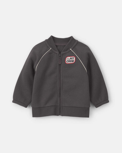 baby boy race car fleece long-sleeve bomber jacket - black